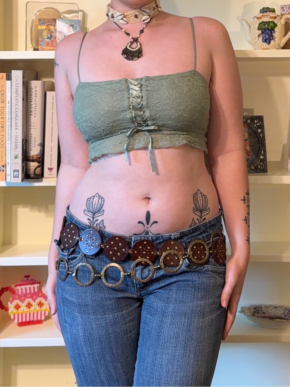 Colsie Olive Lace Bralette Crop Top with Front Tie